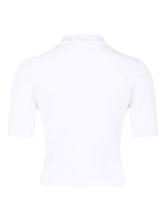  발망 스웨터 골지 니트 반팔 버튼 앞여밈  화이트 - BALMAIN