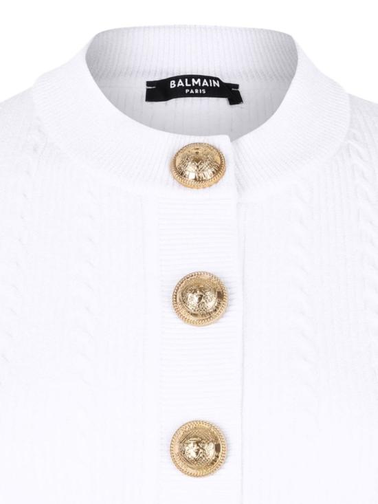  발망 스웨터 골지 니트 반팔 버튼 앞여밈  화이트 - BALMAIN
