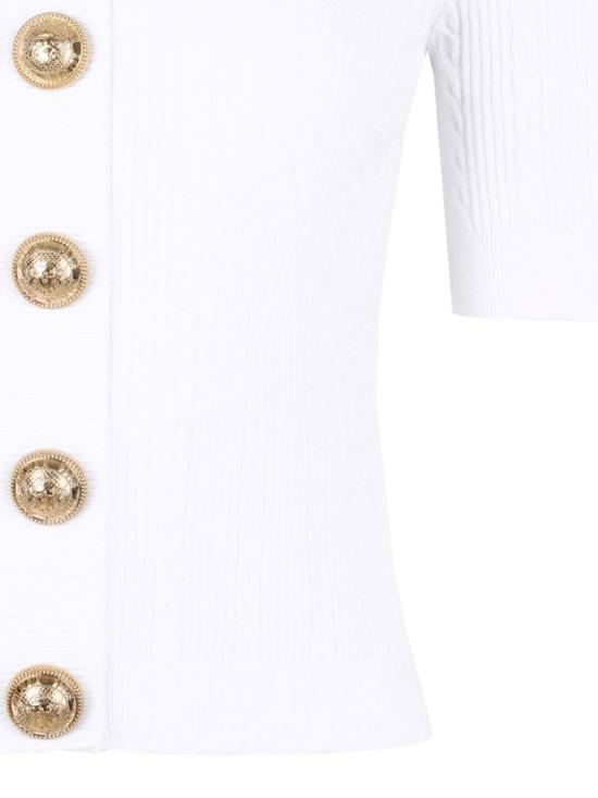  발망 스웨터 골지 니트 반팔 버튼 앞여밈  화이트 - BALMAIN