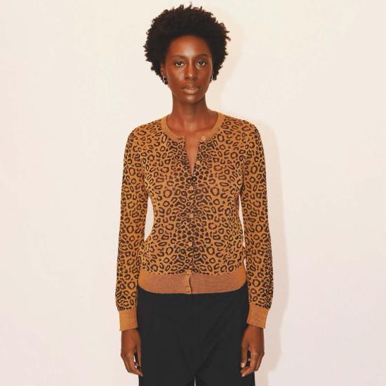  Eólas 가디건 에올라스 에밀리 카디건 오커 레오파드