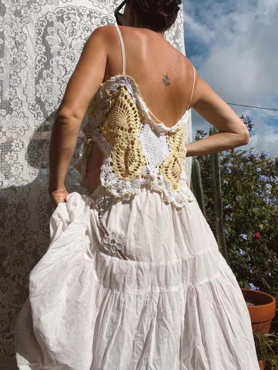  핀 앤 레이 민소매 티셔츠 핀앤레이 크로셰 니트 나비 탱크탑