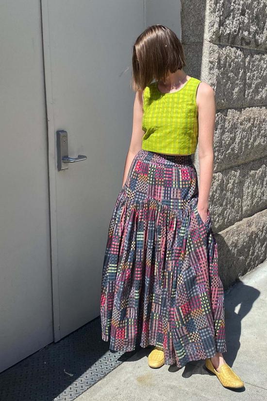  RUJUTA SHETH 롱 스커트 루주타 셰스 레일라 스커트 나이트 루빅스 프린트