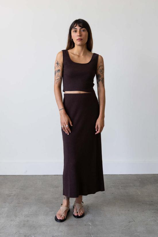  왈츠 미디 스커트 골지 니트