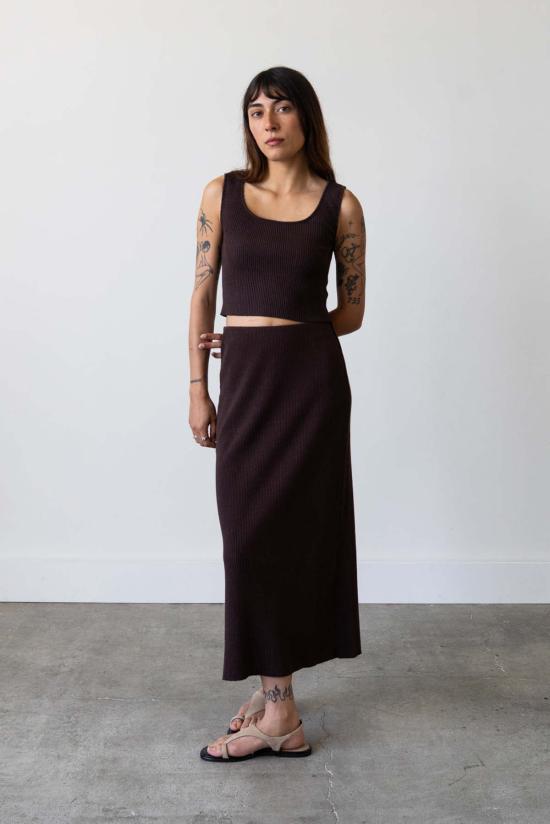  왈츠 미디 스커트 골지 니트 - WALTZ