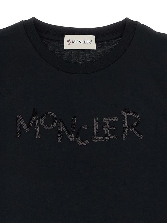  [키즈] 몽클레어 트레이닝 상의 몽클레르 키즈 스팽글 로고 티셔츠 블랙 - MONCLER