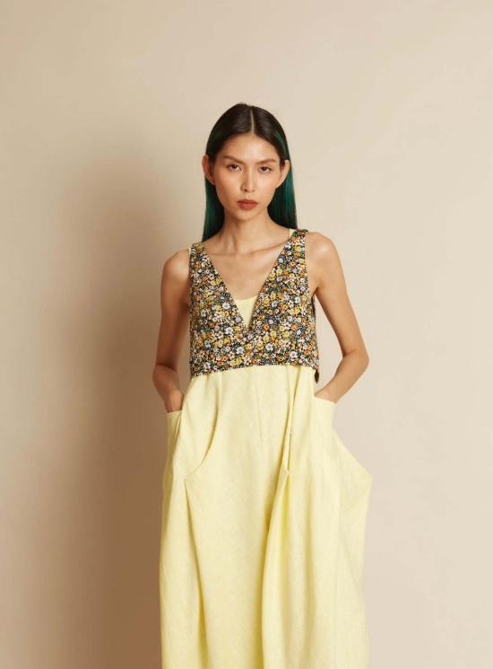  KAAREM 브라 카렘 X 크림 컨스피라체 라 란 렛 오픈 백 탑 (타이 포함) 쁘띠 레귤러 멀티 플로럴