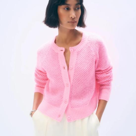  화이트 워렌 가디건 화이트 + 워렌 캐시미어 메시  핑크 버즈