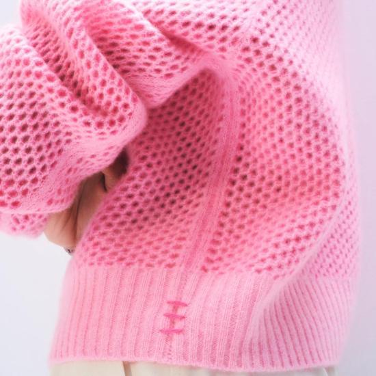  화이트 워렌 가디건 화이트 + 워렌 캐시미어 메시  핑크 버즈 - WHITE + WARREN