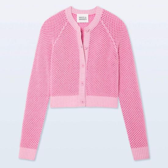  화이트 워렌 가디건 화이트 + 워렌 캐시미어 메시  핑크 버즈 - WHITE + WARREN