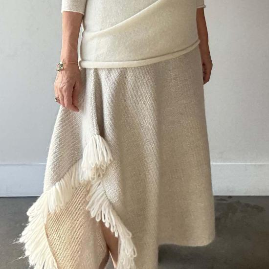  로렌 마누지안 롱 스커트 로렌 마누기안 니트위브 , 로우 화이트 - LAUREN MANOOGIAN