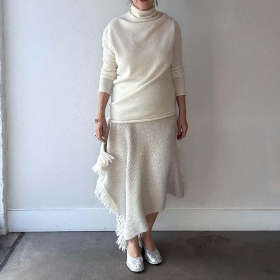  로렌 마누지안 롱 스커트 로렌 마누기안 니트위브 , 로우 화이트 - LAUREN MANOOGIAN