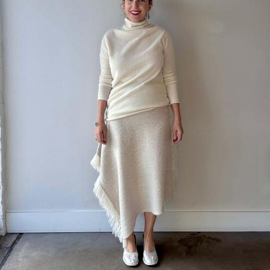  로렌 마누지안 롱 스커트 로렌 마누기안 니트위브 , 로우 화이트