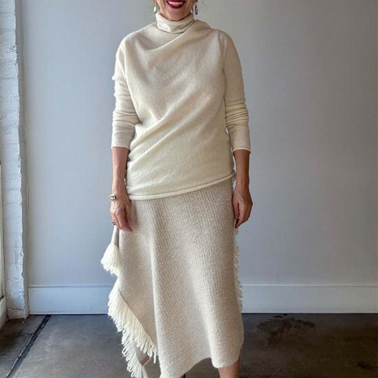  로렌 마누지안 롱 스커트 로렌 마누기안 니트위브 , 로우 화이트 - LAUREN MANOOGIAN