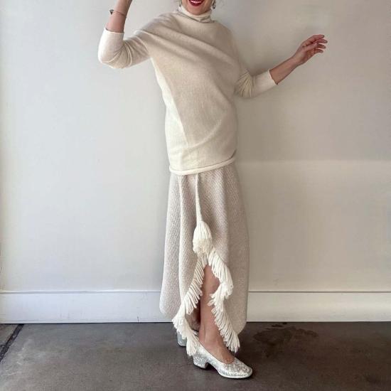  로렌 마누지안 롱 스커트 로렌 마누기안 니트위브 , 로우 화이트 - LAUREN MANOOGIAN