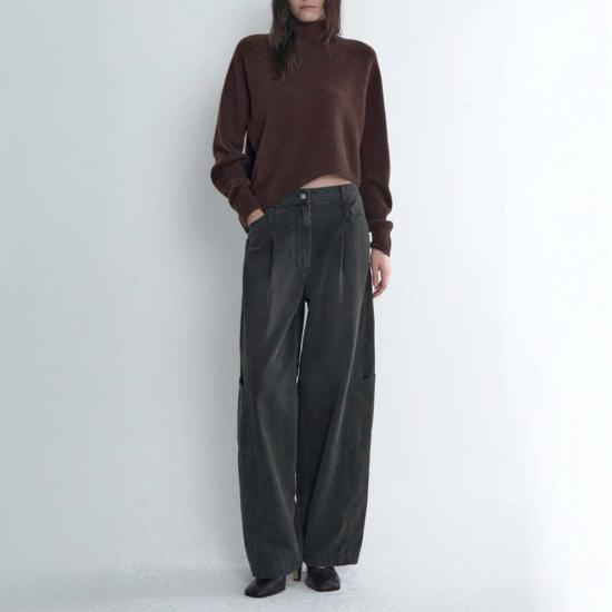  TIME 터틀넥 타임 비대칭 니트 탑 브라운