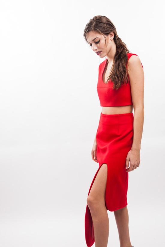  Karla Spetic 미디 스커트 칼라 스펙틱 커브 컨투어 스커트 레드 - OTHER BRANDS