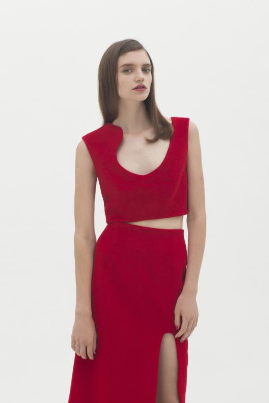  Karla Spetic 미디 스커트 칼라 스펙틱 커브 컨투어 스커트 레드 - OTHER BRANDS