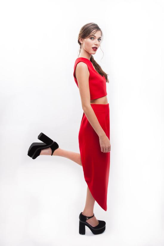  Karla Spetic 미디 스커트 칼라 스펙틱 커브 컨투어 스커트 레드 - OTHER BRANDS