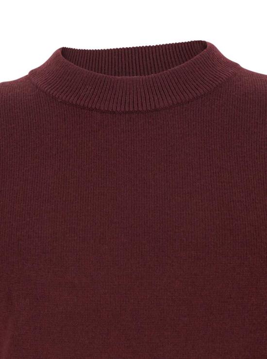  선플라워 스웨터 드롭 숄더 디자인의 해바라기 무늬 크루넥  (울 혼방 버건디 색상) - SUNFLOWER