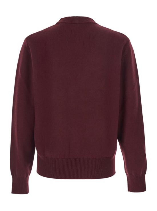  선플라워 스웨터 드롭 숄더 디자인의 해바라기 무늬 크루넥  (울 혼방 버건디 색상) - SUNFLOWER