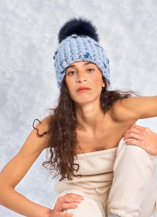  미샤램퍼트 모자 미샤 램퍼트 블루 프로스트 비니 폼스터 + 네이비 Xl 폼 - MISCHA LAMPERT