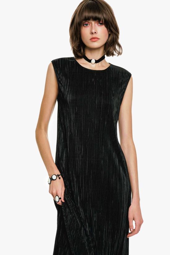  안나 수이 롱 원피스 플리츠 슬리브리스 맥시 드레스 블랙 - ANNA SUI