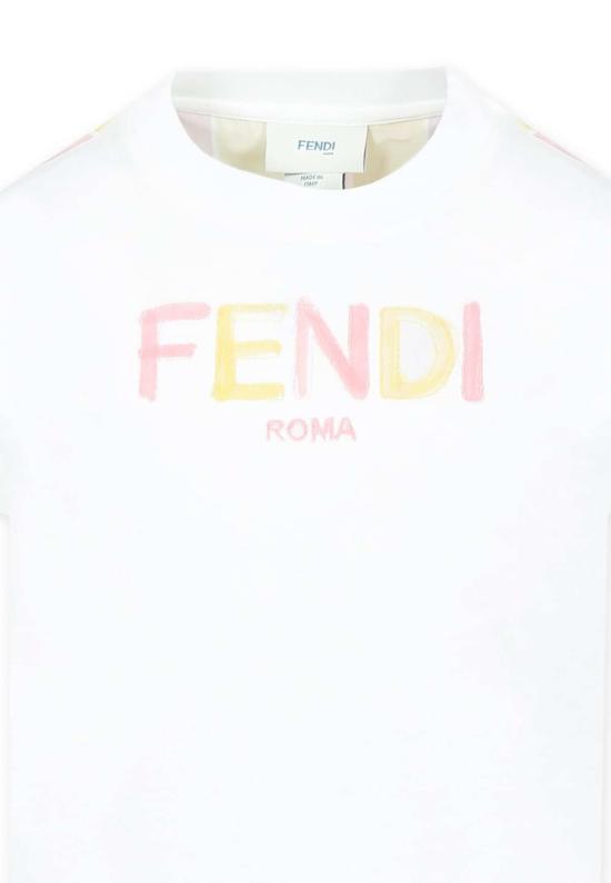  [키즈] 펜디 티셔츠 로고 티셔츠 (화이트/멀티컬러) 아동용 - FENDI