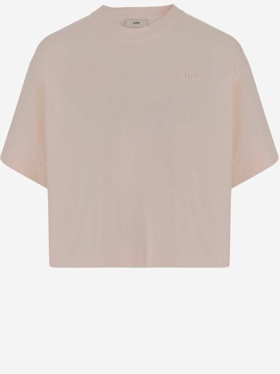  오트리 반팔 티셔츠 파스텔 핑크 코튼 티셔츠 파스텔 핑크