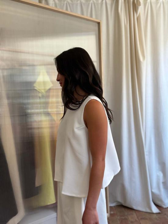  KAAREM 민소매 티셔츠 카렘 쓰리 투 에이 라인 컬러블록  화이트/크림 - KAAREM