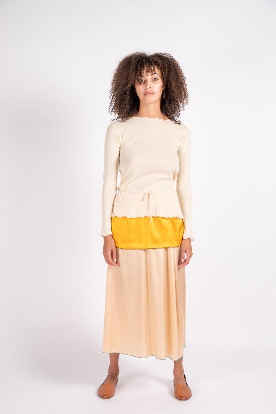  베이스레인지 미디 스커트 실크 새틴 스커트 - BASERANGE