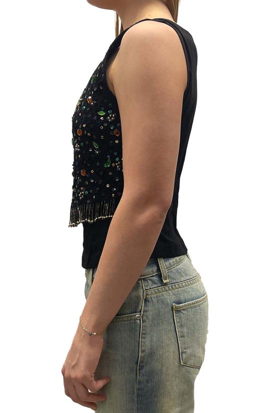  안나 수이 민소매 티셔츠 빈티지 비비안 탐 비즈 장식 프린지 탑 - ANNA SUI