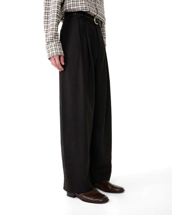  스튜디오 니콜슨 스트레이트 팬츠 라인 더블 플리츠 볼륨  에스프레소 - STUDIO NICHOLSON