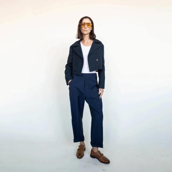  헤더 할란 수트 자켓 크롭 DB 블레이저 네이비 트윌