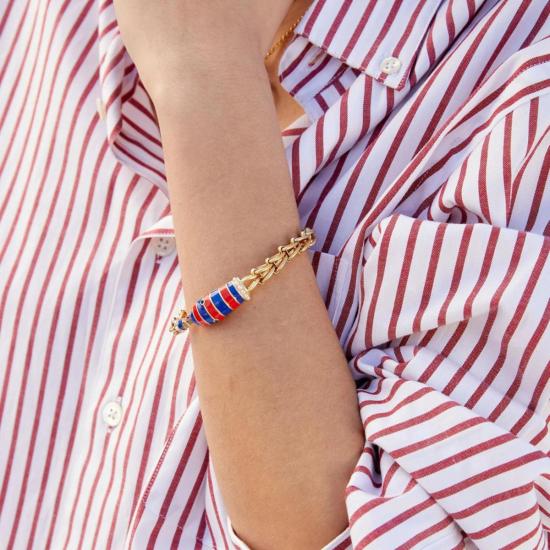  클레어 브이 팔찌 클레어 V. 에나멜 뱀 모양 스테이트먼트 브레이슬릿 골드 포피/코발트