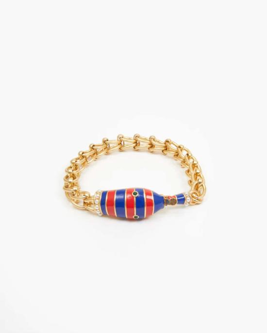  클레어 브이 팔찌 클레어 V. 에나멜 뱀 모양 스테이트먼트 브레이슬릿 골드 포피/코발트 - CLEARE V.