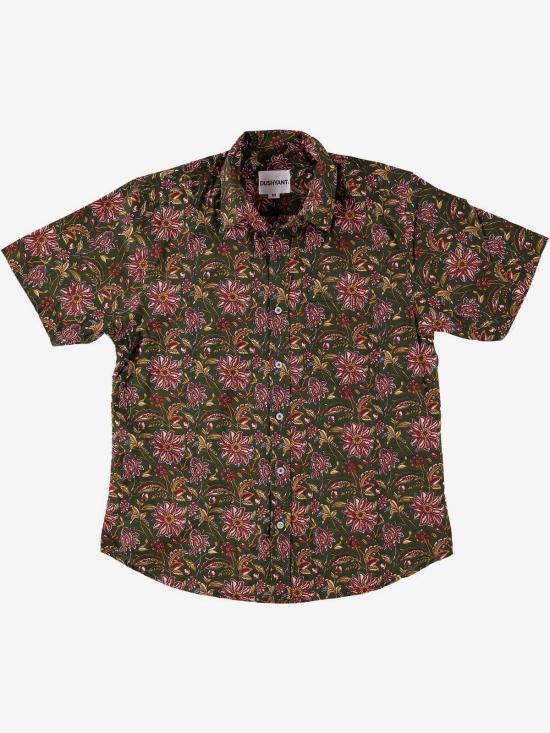  DUSHYANT 반팔 셔츠 Dushyant 민속  프렌치 그린 - DUSHYANT