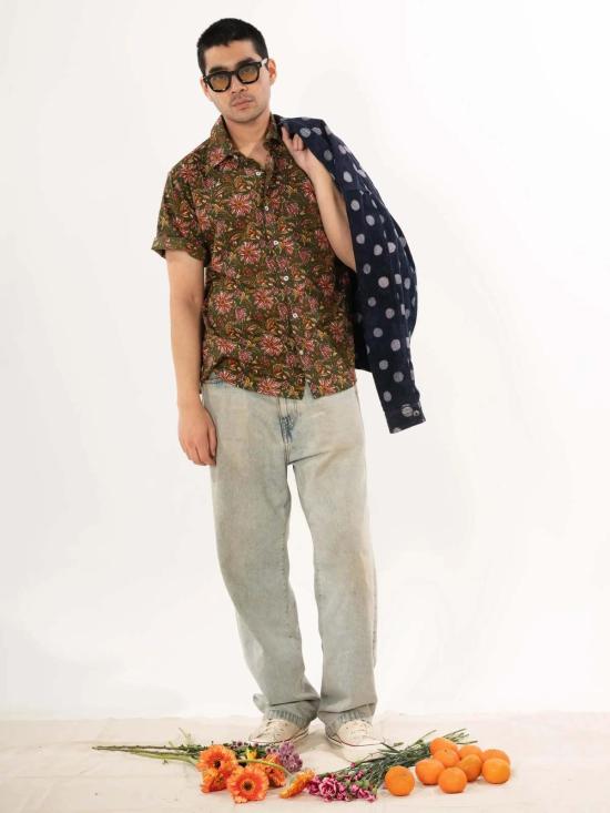  DUSHYANT 반팔 셔츠 Dushyant 민속  프렌치 그린 - OTHER BRANDS