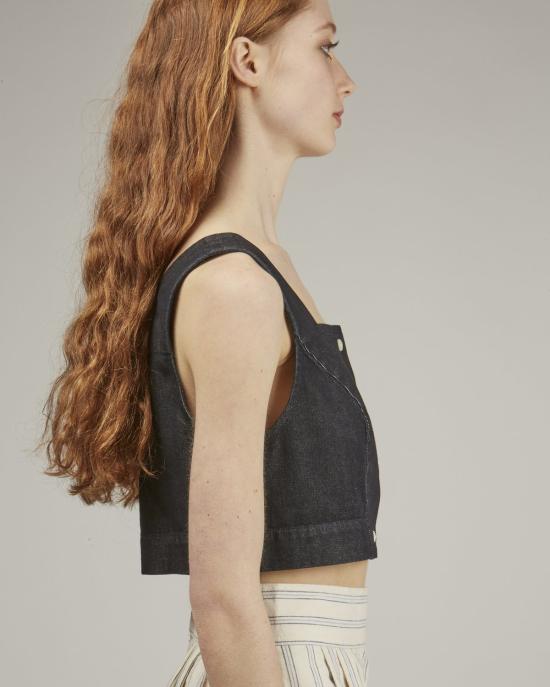  Ilana Kohn 민소매 티셔츠 일라나 콘 지니 크롭 데님 탑 다크 데님 - OTHER BRANDS