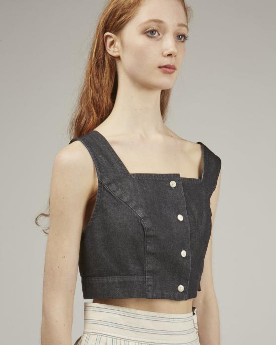  Ilana Kohn 민소매 티셔츠 일라나 콘 지니 크롭 데님 탑 다크 데님 - OTHER BRANDS