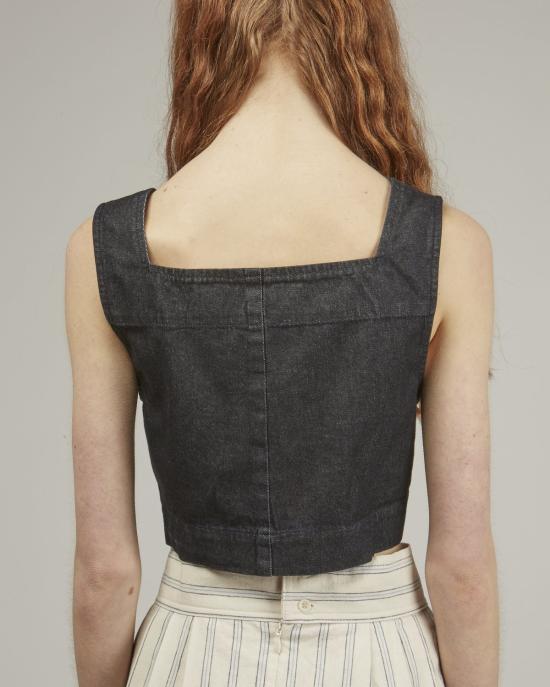  Ilana Kohn 민소매 티셔츠 일라나 콘 지니 크롭 데님 탑 다크 데님 - OTHER BRANDS