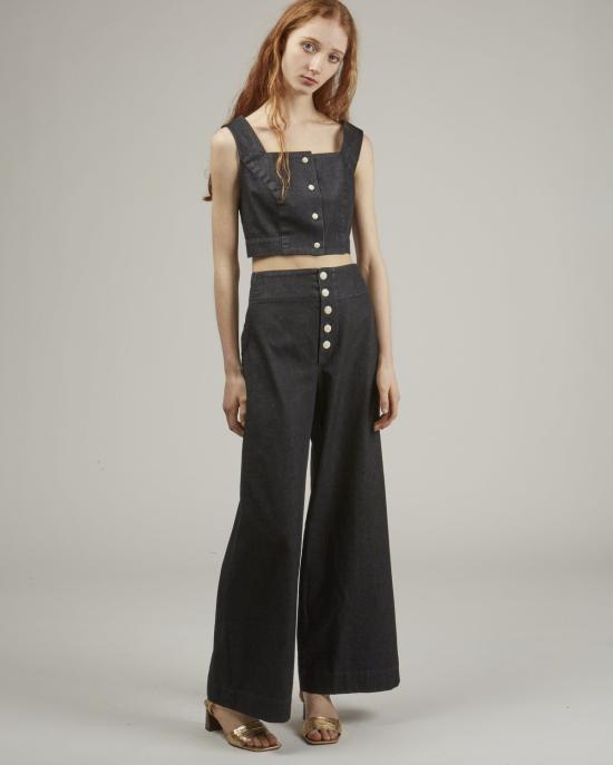  Ilana Kohn 민소매 티셔츠 일라나 콘 지니 크롭 데님 탑 다크 데님 - OTHER BRANDS