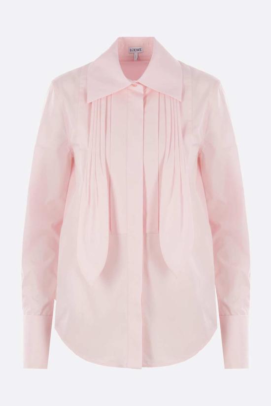  로에베 블라우스 포플린 셔츠 (플리츠 넥타이 포함, 핑크색)