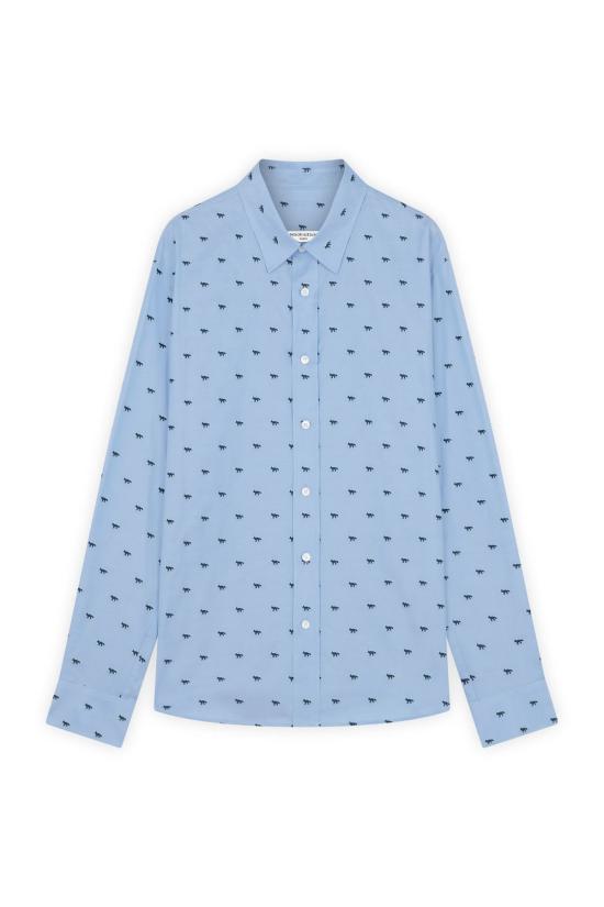  메종키츠네 긴팔 셔츠 메종 키츠네 프로필 폭스 캐주얼  라이트 블루 그린