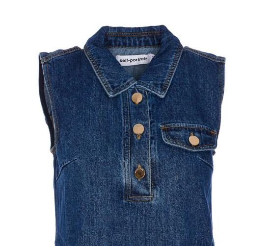  셀프 포트레이트 숏 원피스 데님 민소매 미니 드레스 블루 - SELF PORTRAIT