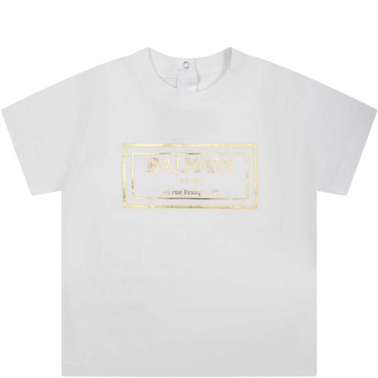  [키즈] 발망 트레이닝 상의 아동용 골드 로고 티셔츠 (화이트)