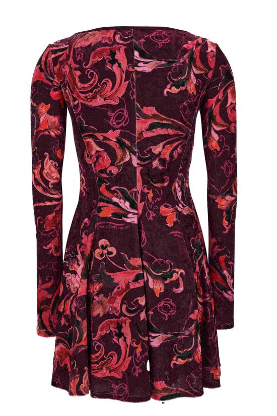  베르사체 숏 원피스 진 쿠튀르 바로크 프린트 긴팔 미니 드레스 (보라색) - VERSACE