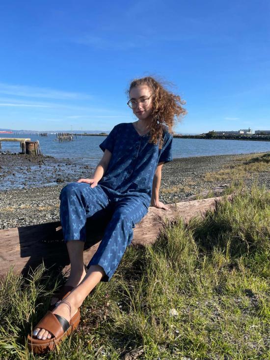  해피 프렌치 갱 점프수트 반팔  라이트 인디고 크로스 - HAPPY FRENCH GANG