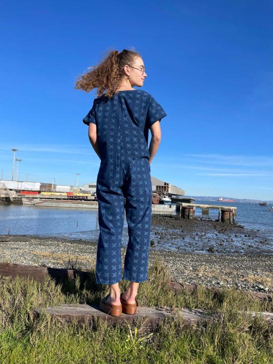  해피 프렌치 갱 점프수트 반팔  라이트 인디고 크로스 - HAPPY FRENCH GANG