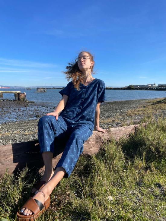  해피 프렌치 갱 점프수트 반팔  라이트 인디고 크로스 - HAPPY FRENCH GANG