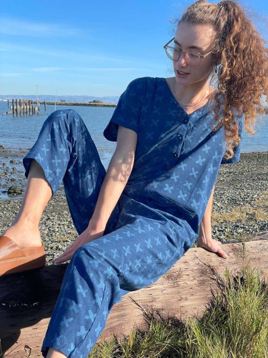  해피 프렌치 갱 점프수트 반팔  라이트 인디고 크로스 - HAPPY FRENCH GANG